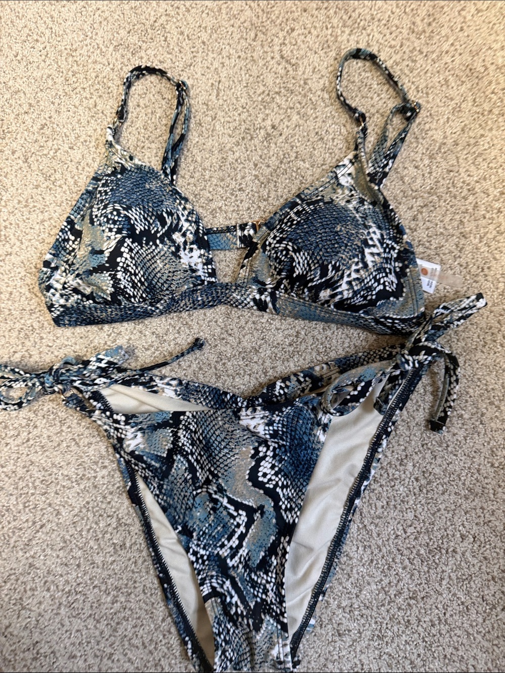 Shade & Shore Blue Black Snake Print Tie-Side Bikini